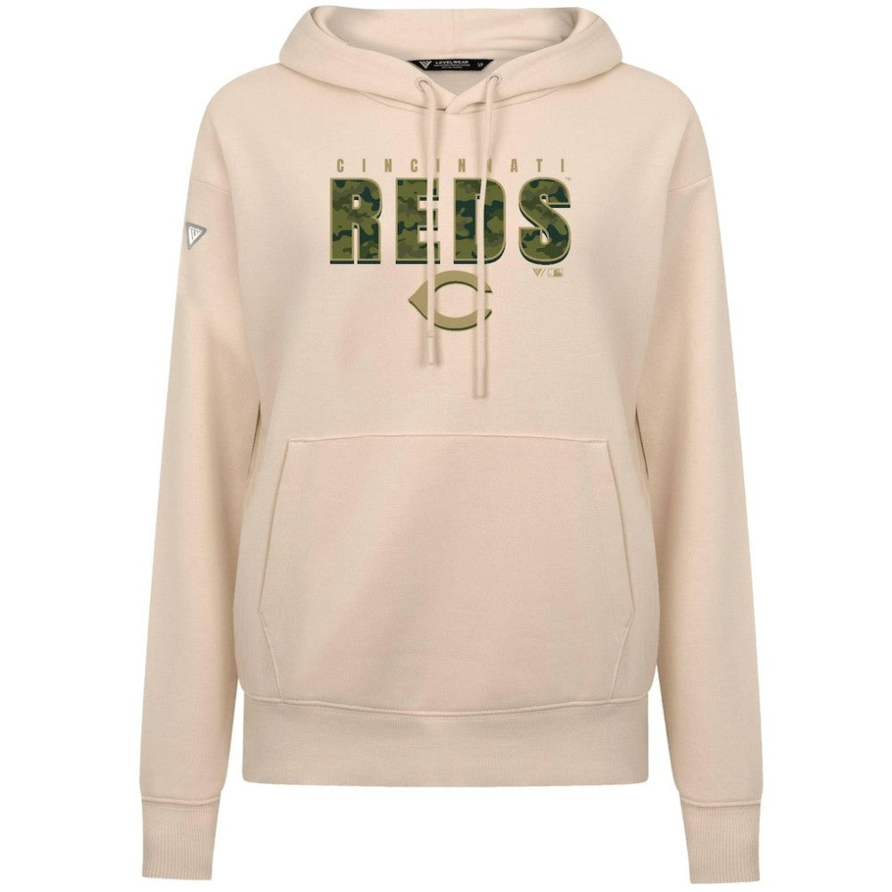 Khaki Cincinnati Reds Levelwear Women's Adorn Protect W Pullover Hoodie