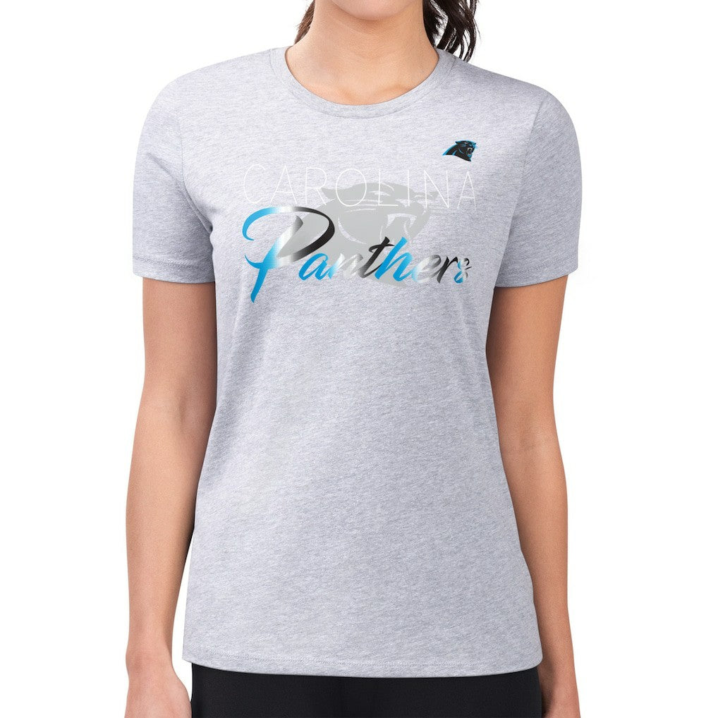 G-III 4Her by Carl Banks Women's Super-Slim Fit Lightweight Shadow Logo T-Shirt - Carolina Panthers T-shirts