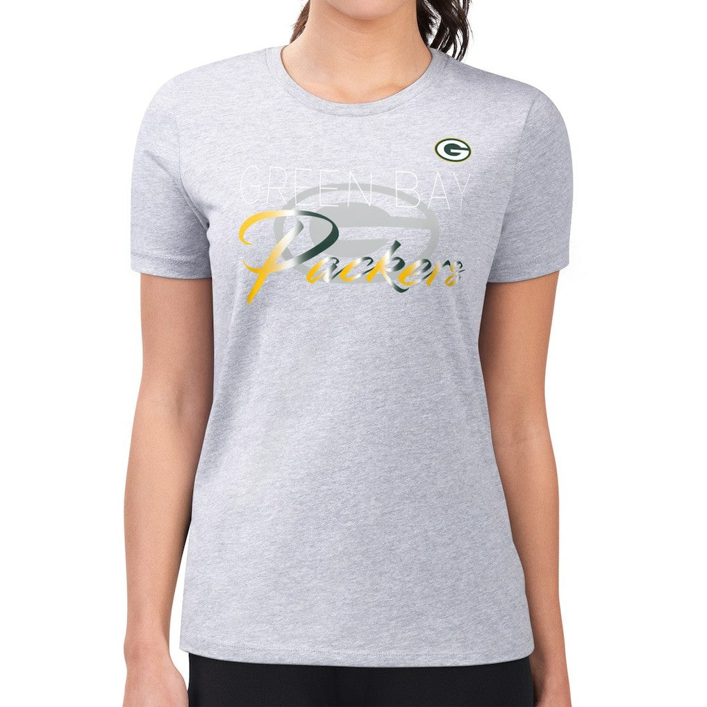 G-III 4Her by Carl Banks Women's Super-Slim Fit Lightweight Shadow Logo T-Shirt - Green Bay Packers T-shirts