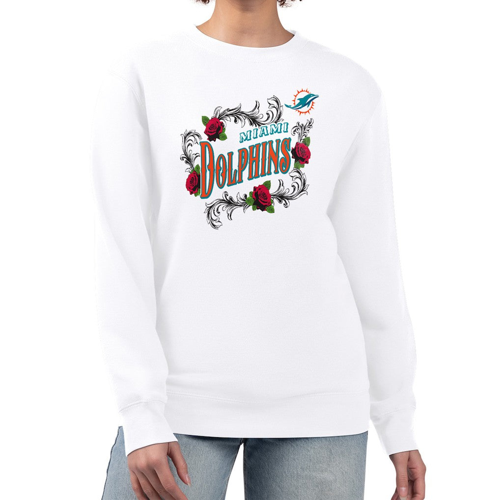 G-III 4Her by Carl Banks Women's Roses Fleece Tri-Blend Pullover Sweatshirt - Miami Dolphins Pullover