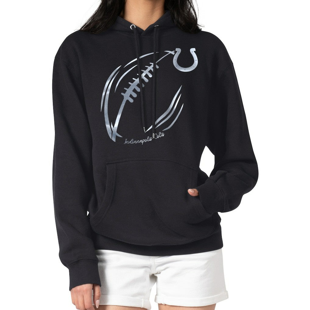 G-III 4Her by Carl Banks Women's Metallic Print Football Sketch Fleece Pullover Hoodie - Indianapolis Colts Hoodies
