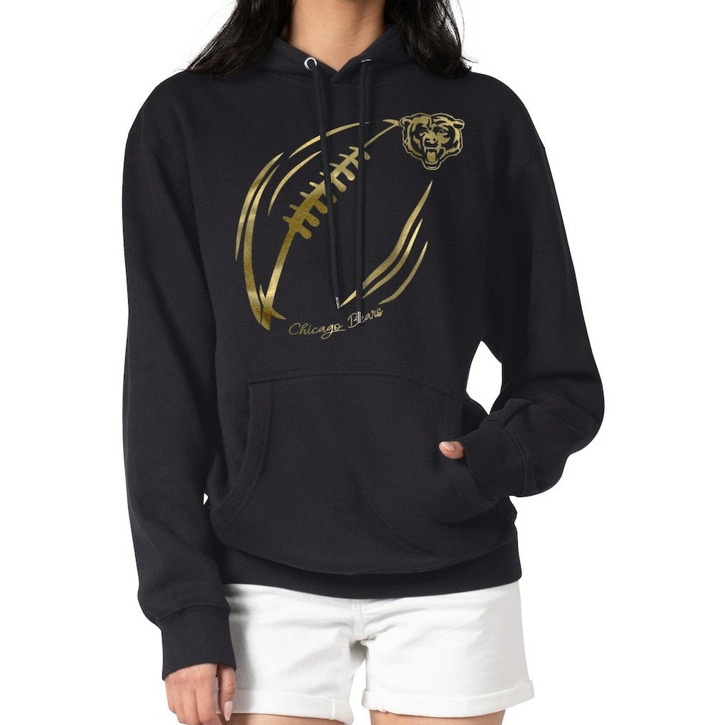 G-III 4Her by Carl Banks Women's Metallic Print Football Sketch Fleece Pullover Hoodie - Chicago Bears Hoodies