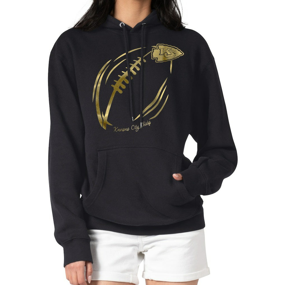 G-III 4Her by Carl Banks Women's Metallic Print Football Sketch Fleece Pullover Hoodie - Kansas City Chiefs Hoodies