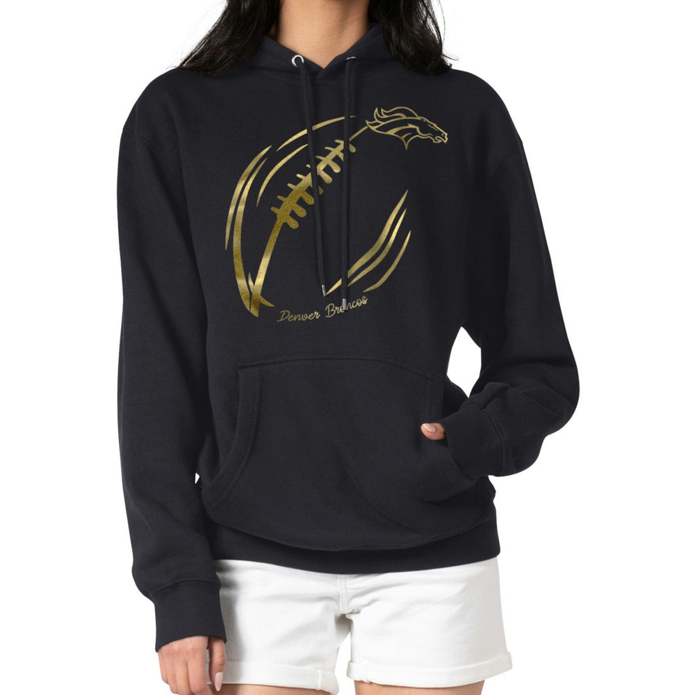 G-III 4Her by Carl Banks Women's Metallic Print Football Sketch Fleece Pullover Hoodie - Denver Broncos Hoodies