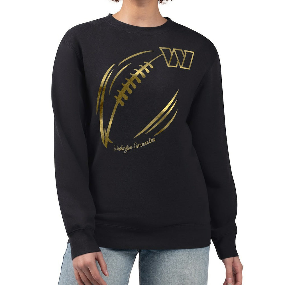 G-III 4Her by Carl Banks Women's Metallic Print Football Sketch Fleece Crewneck Sweatshirt - Washington Commanders Sweatshirts