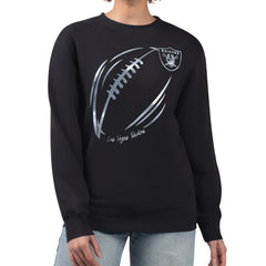 G-III 4Her by Carl Banks Women's Metallic Print Football Sketch Fleece Crewneck Sweatshirt - Las Vegas Raiders Sweatshirts