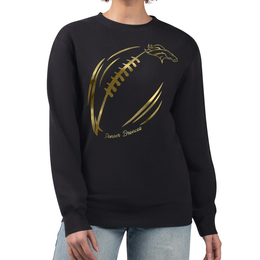 G-III 4Her by Carl Banks Women's Metallic Print Football Sketch Fleece Crewneck Sweatshirt - Denver Broncos Sweatshirts