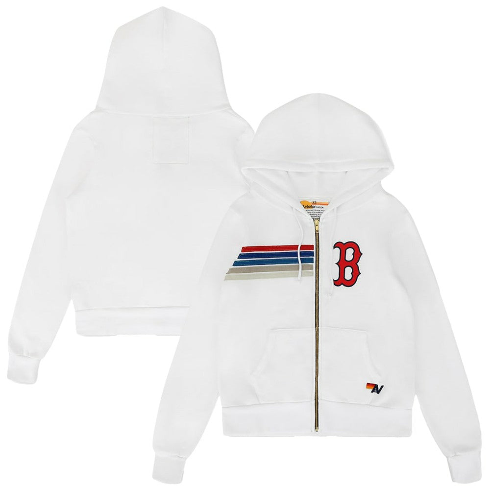White Boston Red Sox Aviator Nation x MLB Unisex Five-Stripe Tri-Blend Full-Zip Hoodie
