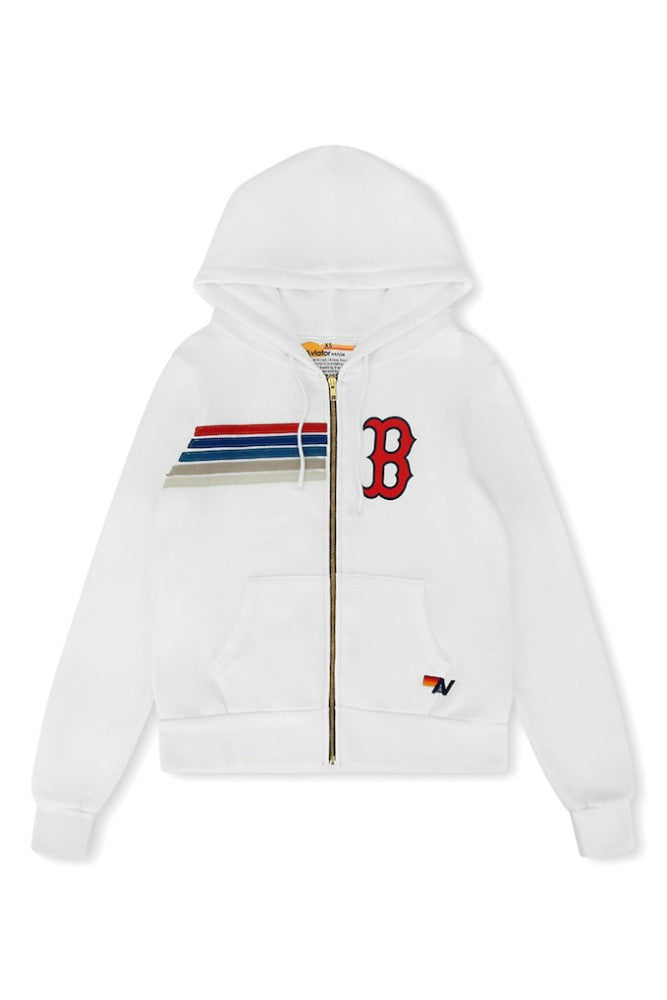 White Boston Red Sox Aviator Nation x MLB Unisex Five-Stripe Tri-Blend Full-Zip Hoodie