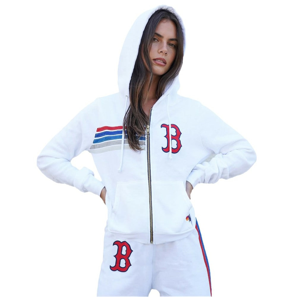 White Boston Red Sox Aviator Nation x MLB Unisex Five-Stripe Tri-Blend Full-Zip Hoodie