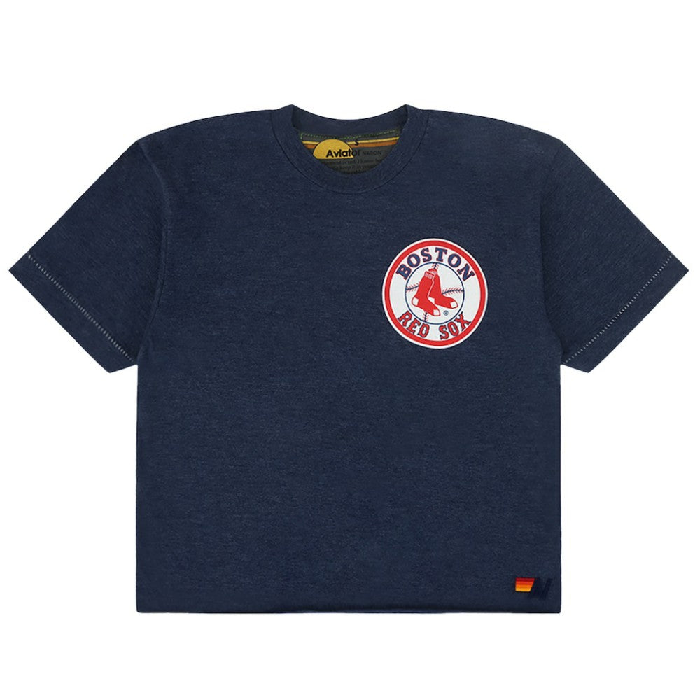 Navy Boston Red Sox Aviator Nation x MLB Women's Cropped Boyfriend Tri-Blend T-Shirt