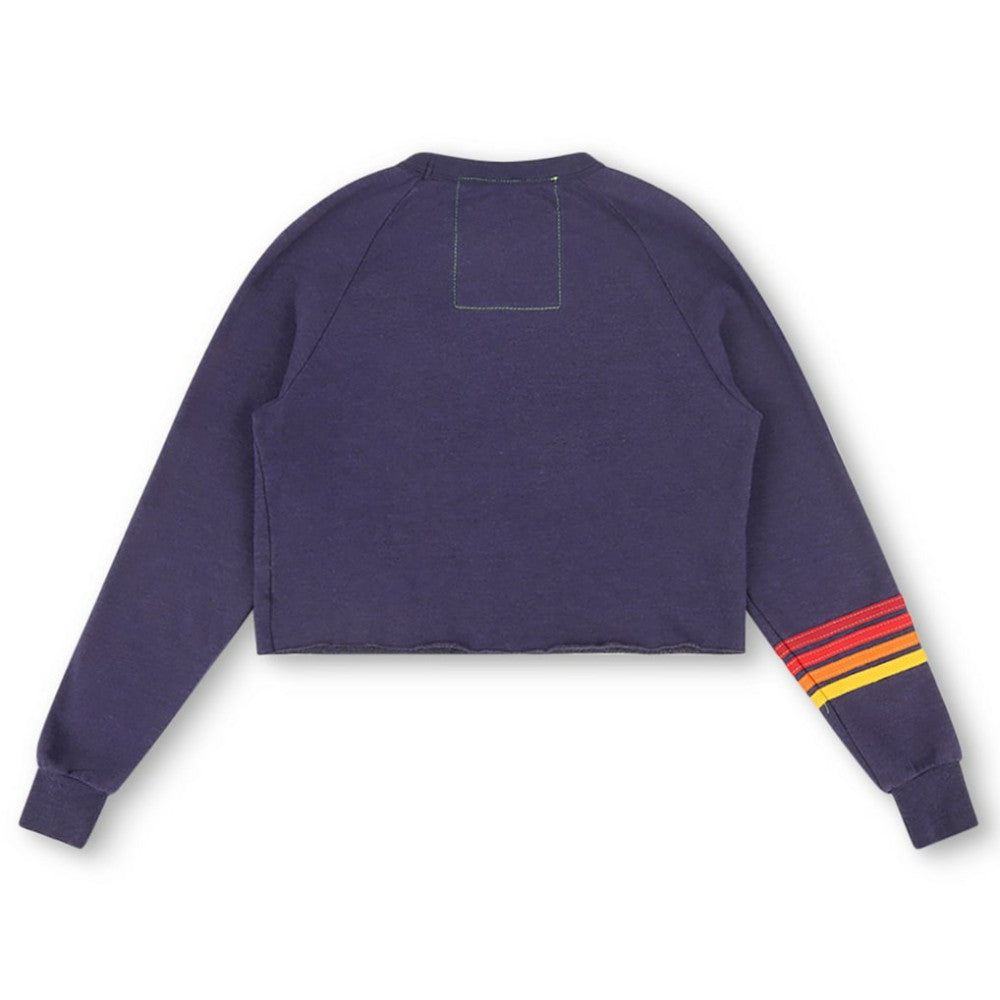 Navy Texas Rangers Aviator Nation x MLB Women's Rugby Stitch Cropped Tri-Blend Pullover Sweatshirt