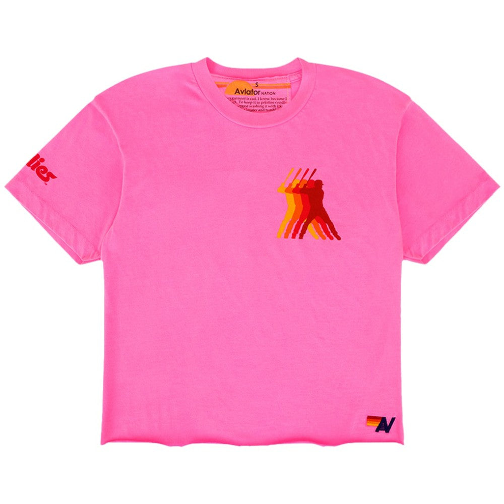 Pink Philadelphia Phillies Aviator Nation x MLB Women's Cropped Boyfriend Tri-Blend T-Shirt