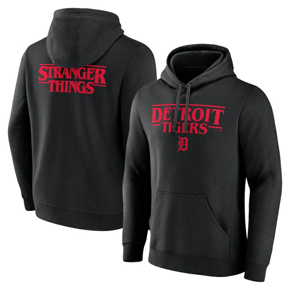 Black Detroit Tigers Stranger Things Logo Lockup Pullover Hoodie