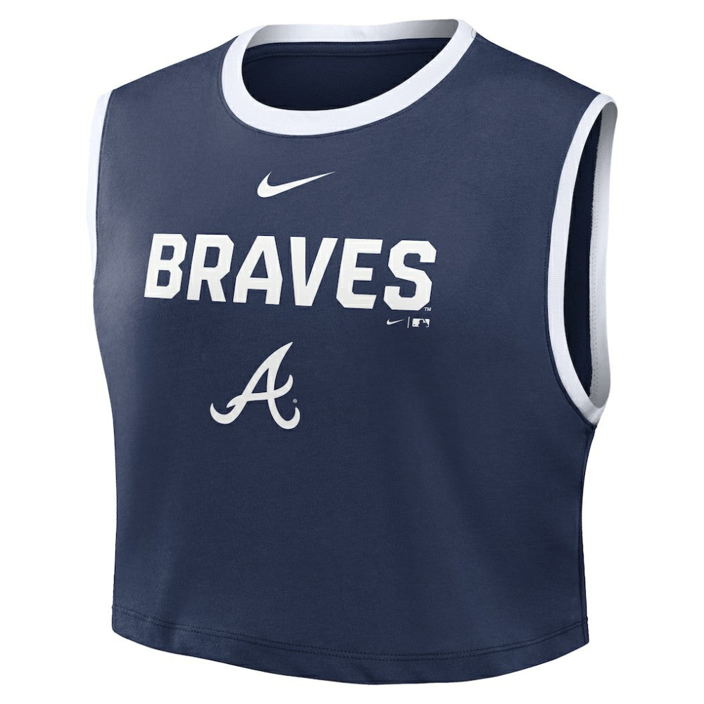 Navy Atlanta Braves Nike Women's Primetime Loose Dri-FIT Cropped Tank Top