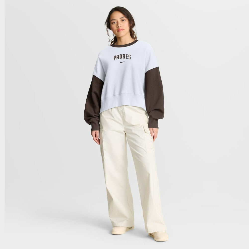 White/Brown San Diego Padres Nike Women's Oversized High Hip Fleece Sweatshirt