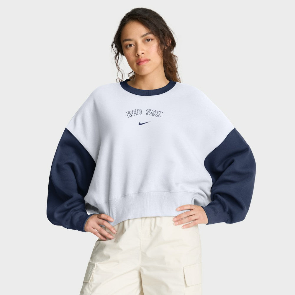 White/Navy Boston Red Sox Nike Women's Oversized High Hip Fleece Sweatshirt
