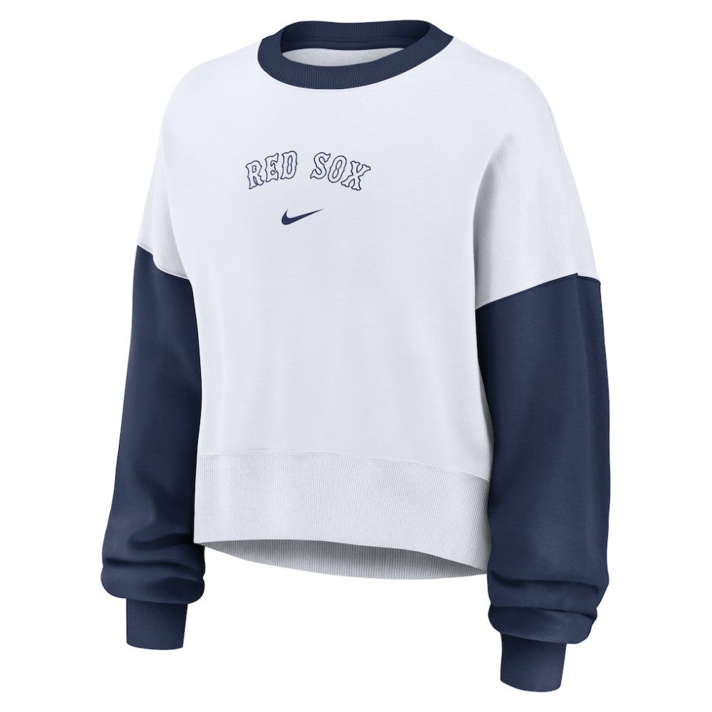 White/Navy Boston Red Sox Nike Women's Oversized High Hip Fleece Sweatshirt
