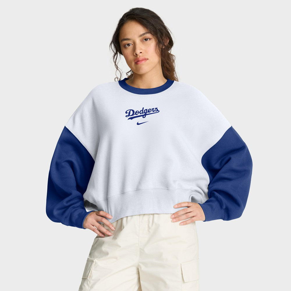 White/Royal Los Angeles Dodgers Nike Women's Oversized High Hip Fleece Sweatshirt