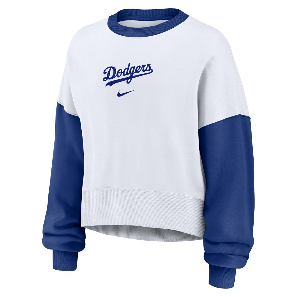 White/Royal Los Angeles Dodgers Nike Women's Oversized High Hip Fleece Sweatshirt