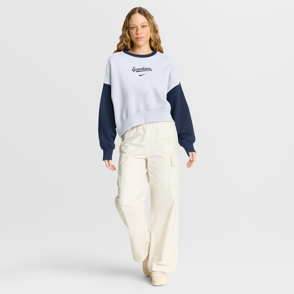 White/Navy Cleveland Guardians Nike Women's Oversized High Hip Fleece Sweatshirt