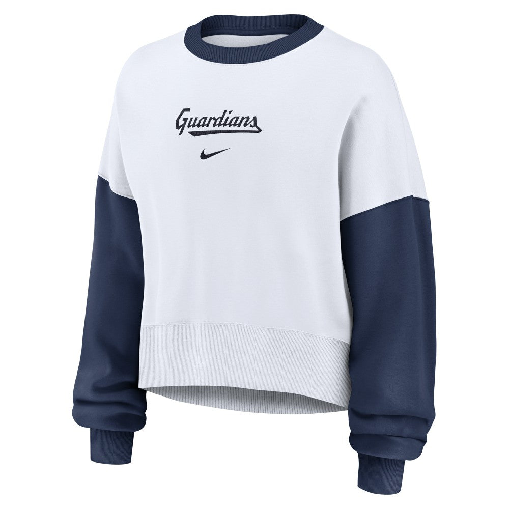White/Navy Cleveland Guardians Nike Women's Oversized High Hip Fleece Sweatshirt