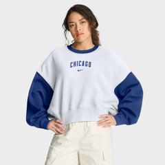 White/Royal Chicago Cubs Nike Women's Oversized High Hip Fleece Sweatshirt