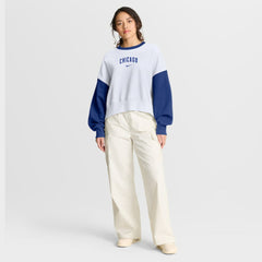 White/Royal Chicago Cubs Nike Women's Oversized High Hip Fleece Sweatshirt