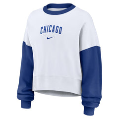 White/Royal Chicago Cubs Nike Women's Oversized High Hip Fleece Sweatshirt