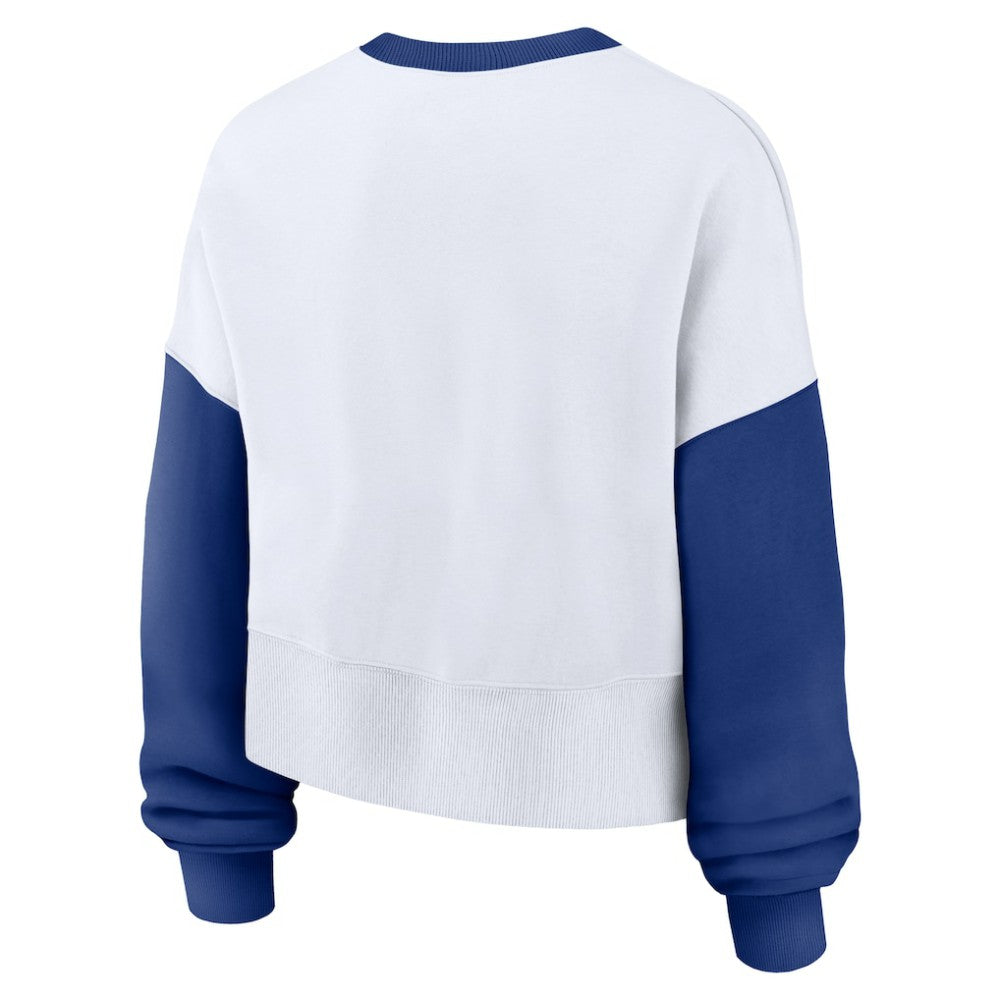 White/Royal Chicago Cubs Nike Women's Oversized High Hip Fleece Sweatshirt