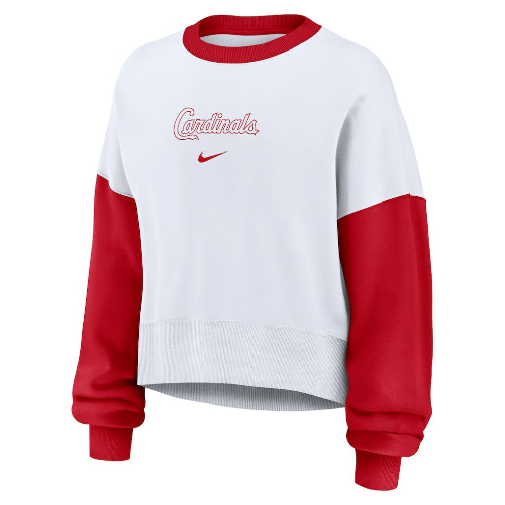 White/Red St. Louis Cardinals Nike Women's Oversized High Hip Fleece Sweatshirt