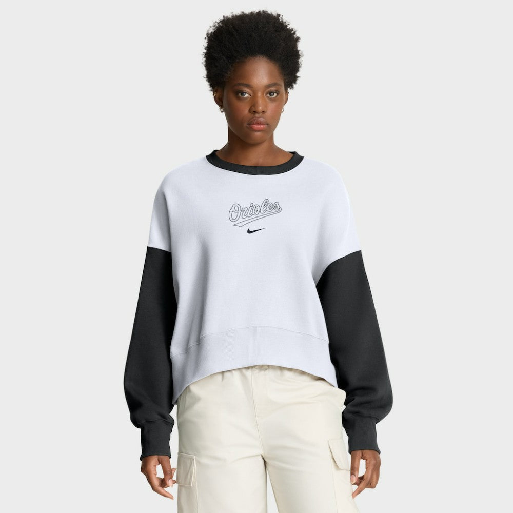 White/Black Baltimore Orioles Nike Women's Oversized High Hip Fleece Sweatshirt