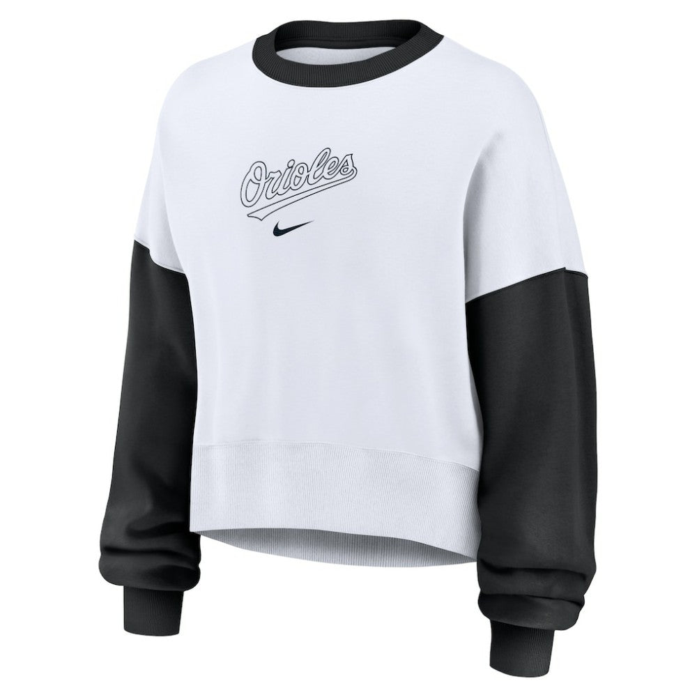 White/Black Baltimore Orioles Nike Women's Oversized High Hip Fleece Sweatshirt