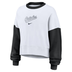 White/Black Baltimore Orioles Nike Women's Oversized High Hip Fleece Sweatshirt