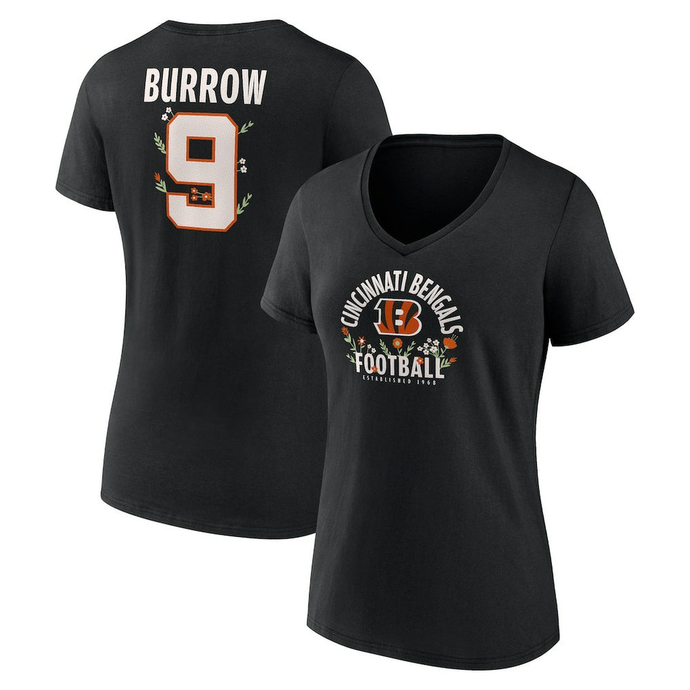 Joe Burrow  Women's Floral Name & Number V-Neck T-Shirt - Cincinnati Bengals T-shirts