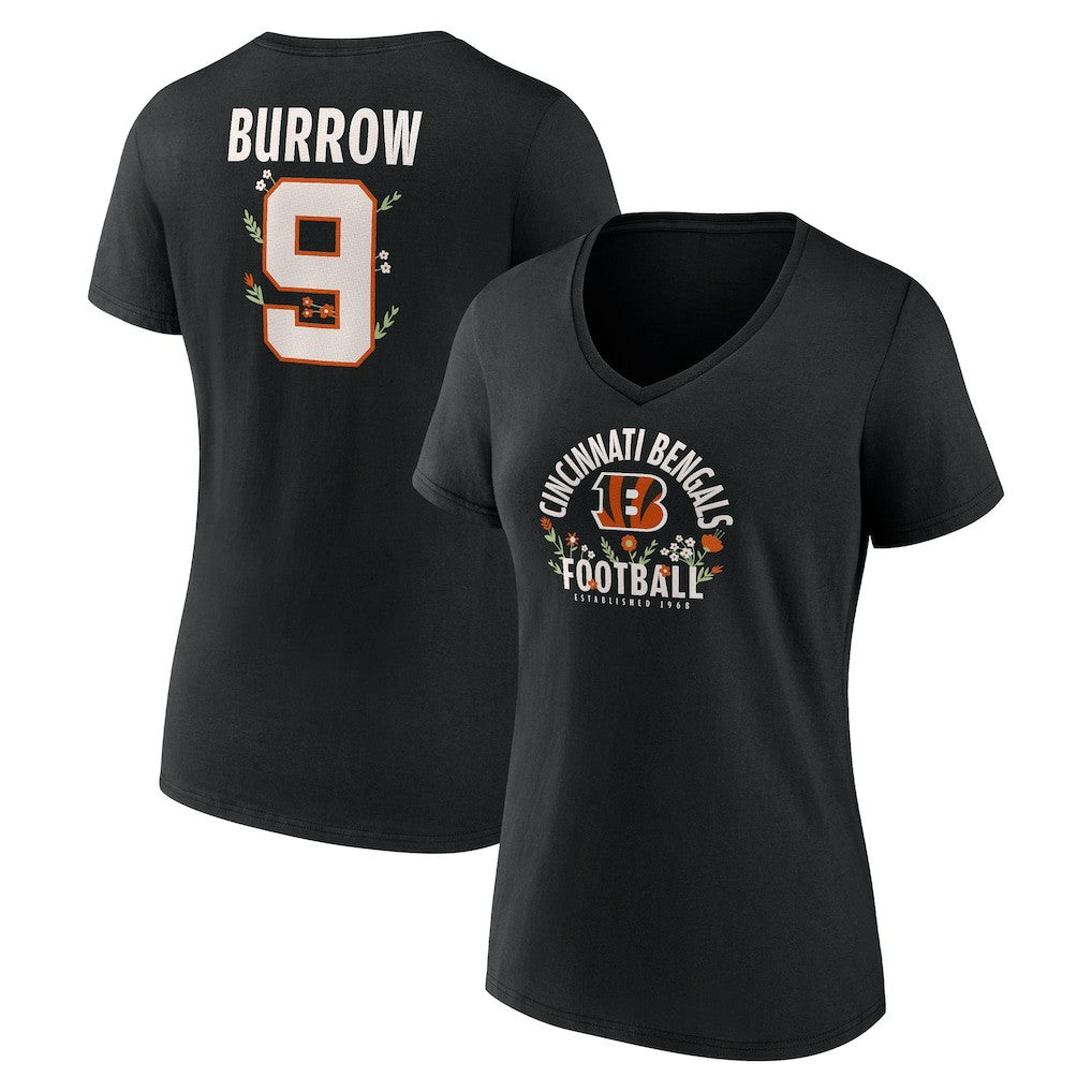 Joe Burrow  Women's Floral Name & Number V-Neck T-Shirt - Cincinnati Bengals T-shirts