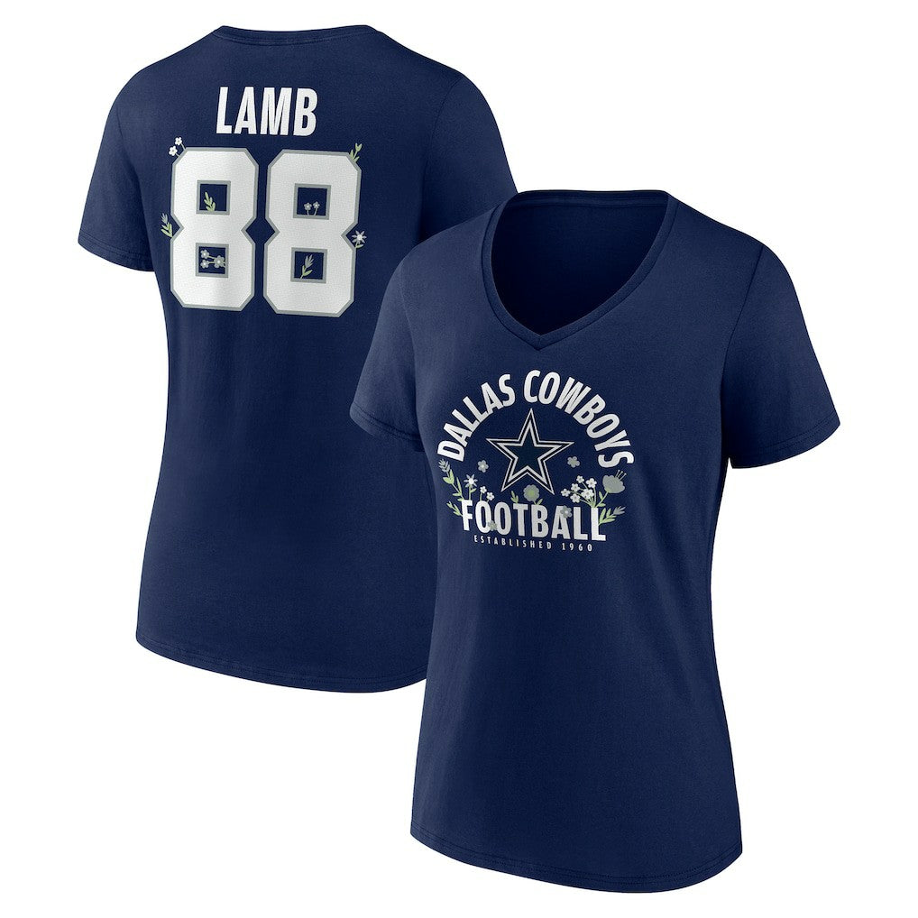 CeeDee Lamb  Women's Floral Name & Number V-Neck T-Shirt - Dallas Cowboys T-shirts