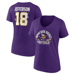 Justin Jefferson  Women's Floral Name & Number V-Neck T-Shirt - Minnesota Vikings T-shirts