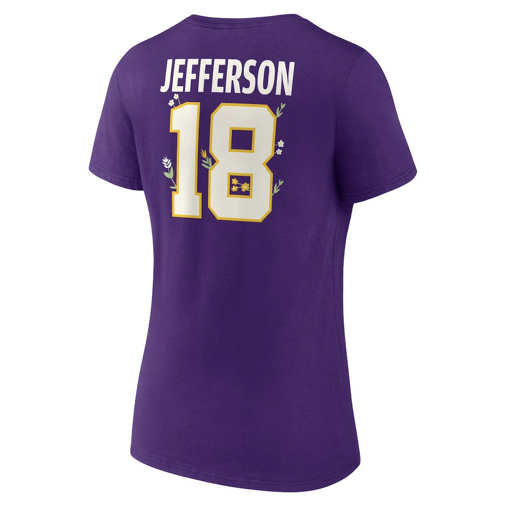 Justin Jefferson  Women's Floral Name & Number V-Neck T-Shirt - Minnesota Vikings T-shirts