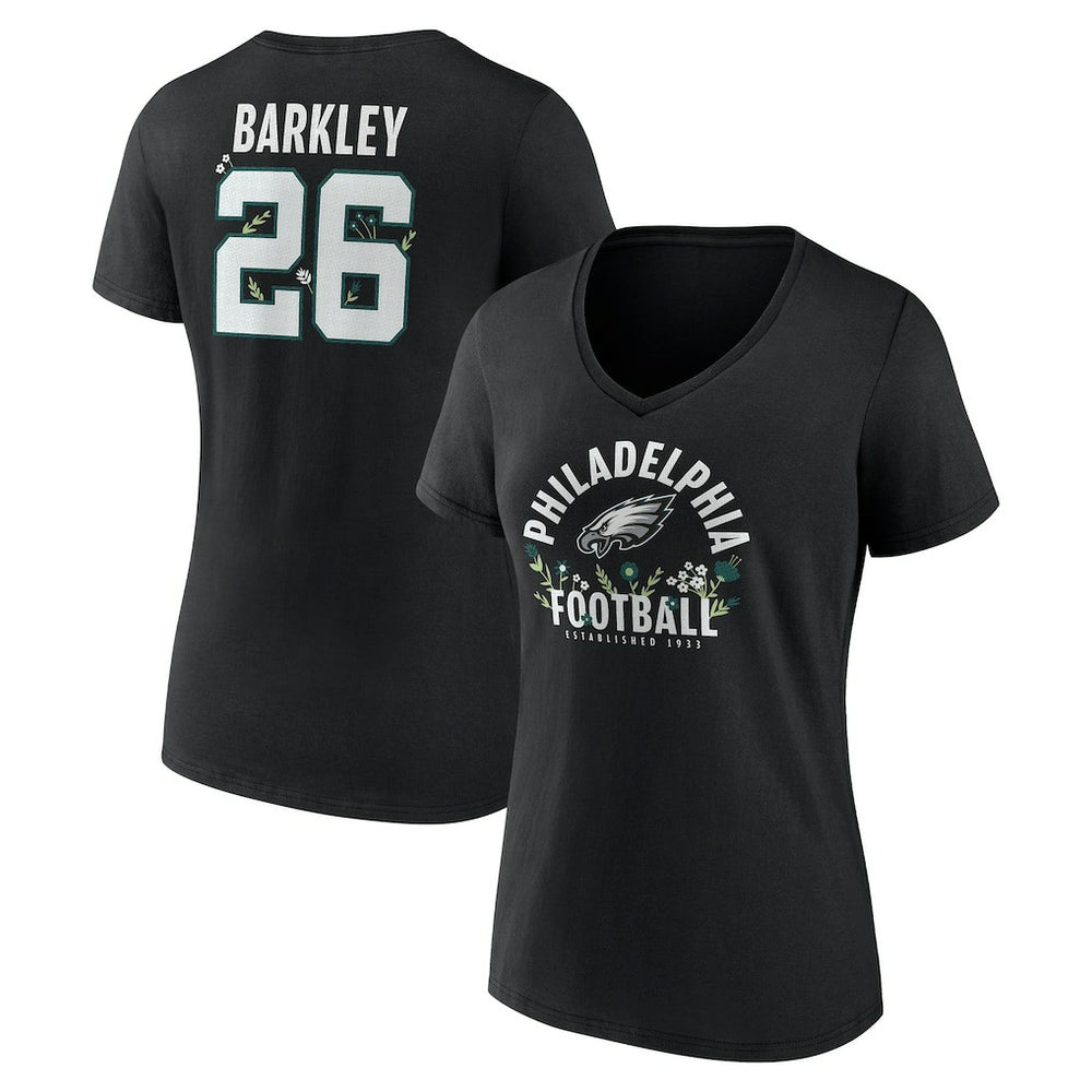 Saquon Barkley  Women's Floral Name & Number V-Neck T-Shirt - Philadelphia Eagles T-shirts