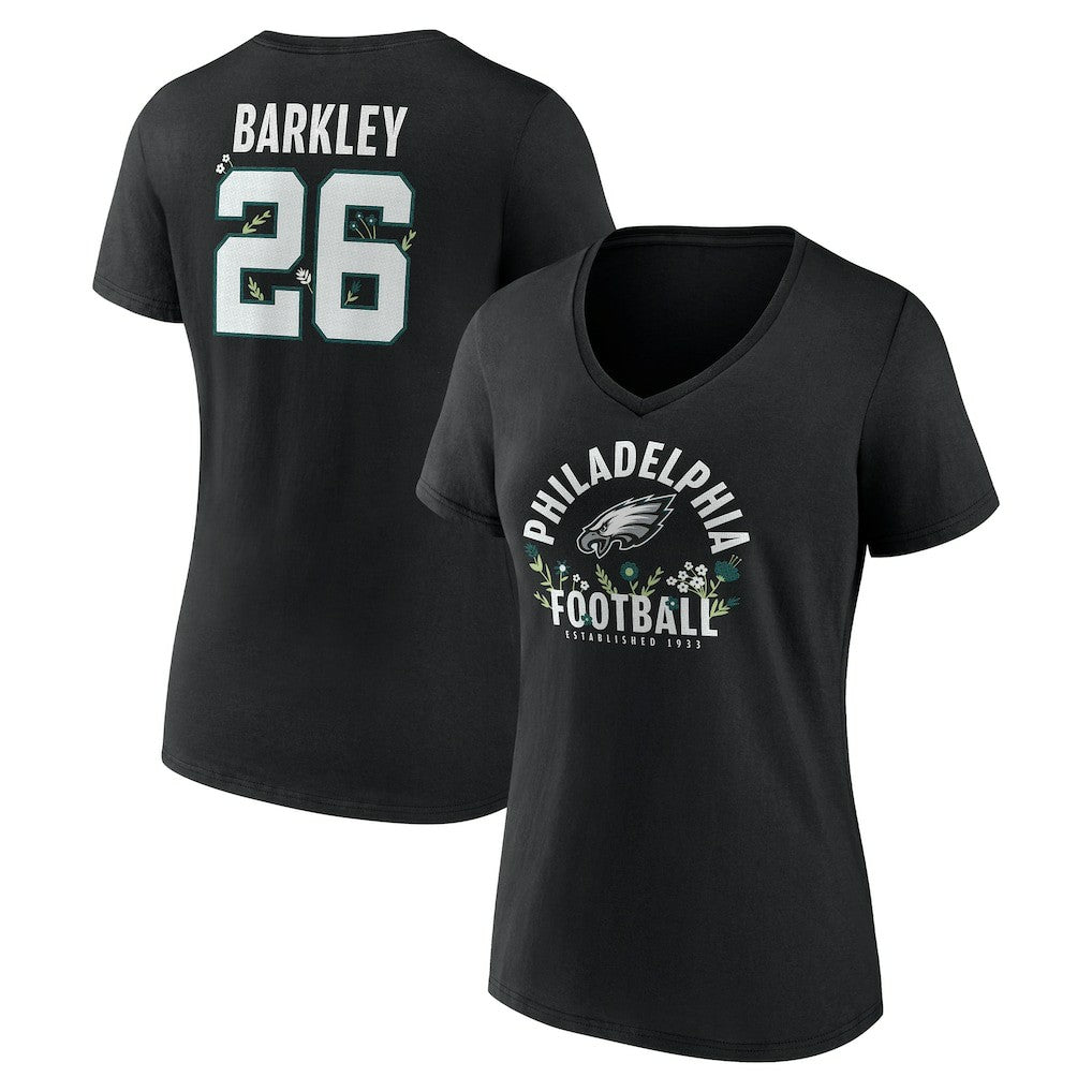 Saquon Barkley  Women's Floral Name & Number V-Neck T-Shirt - Philadelphia Eagles T-shirts