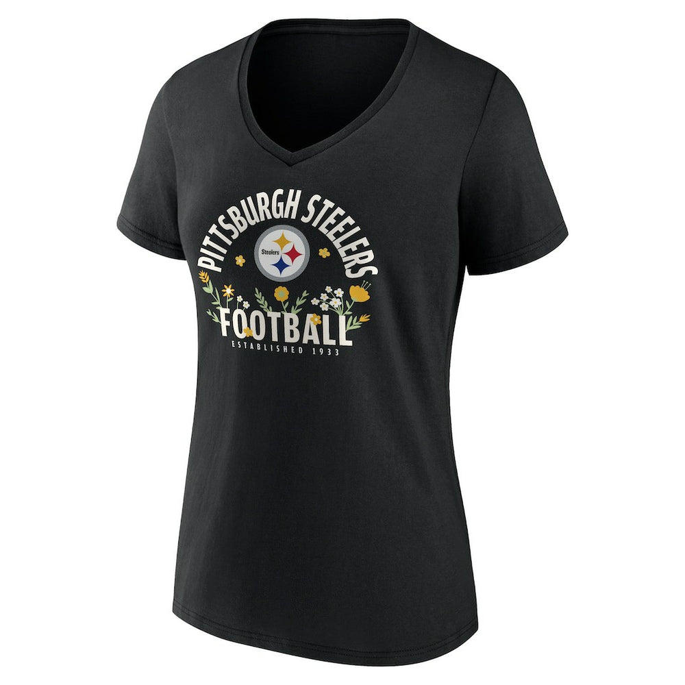 T.J. Watt  Women's Floral Name & Number V-Neck T-Shirt - Pittsburgh Steelers T-shirts