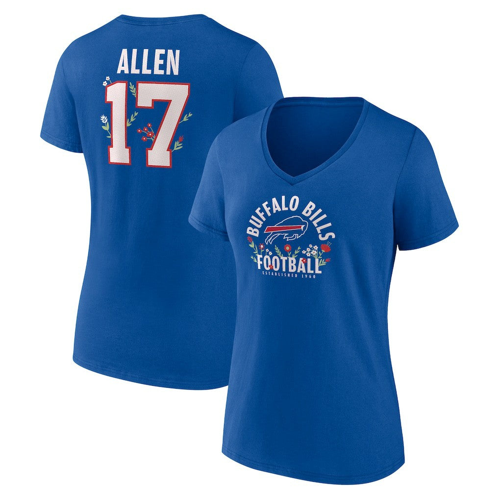 Josh Allen  Women's Floral Name & Number V-Neck T-Shirt - Buffalo Bills T-shirts