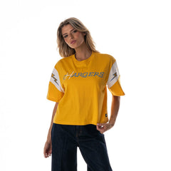 The Wild Collective Women's Charger Power Contrast Sleeve Insert T-Shirt - Los Angeles Chargers T-shirts