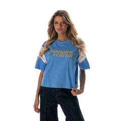 The Wild Collective Women's Charger Power Contrast Sleeve Insert T-Shirt - Los Angeles Chargers T-shirts