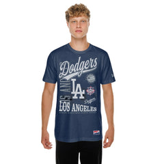 Navy Los Angeles Dodgers New Era  Oversized Throwback Distressed T-Shirt