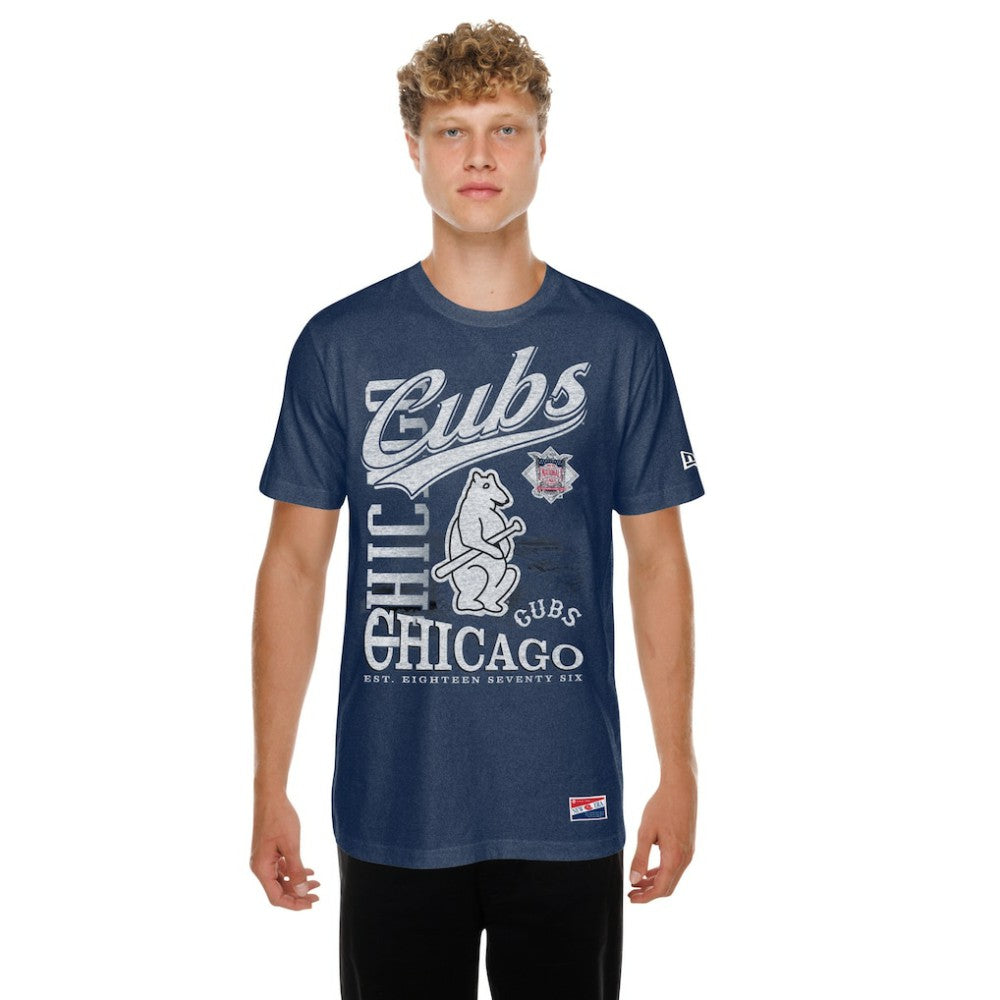 Navy Chicago Cubs New Era  Oversized Throwback Distressed T-Shirt