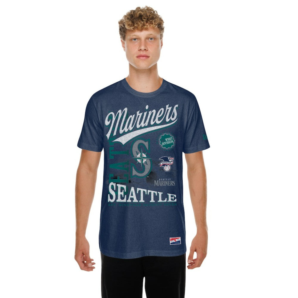 Navy Seattle Mariners New Era  Oversized Throwback Distressed T-Shirt