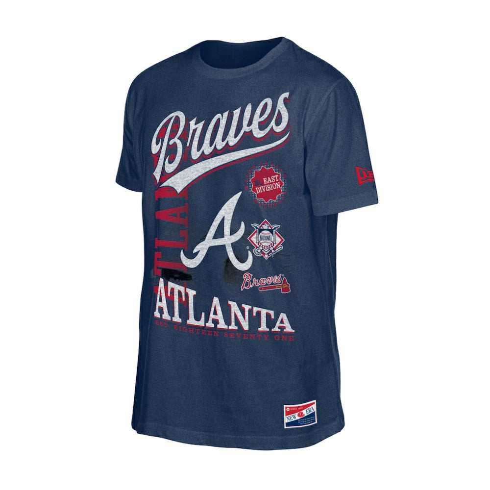 Navy Atlanta Braves New Era  Oversized Throwback Distressed T-Shirt