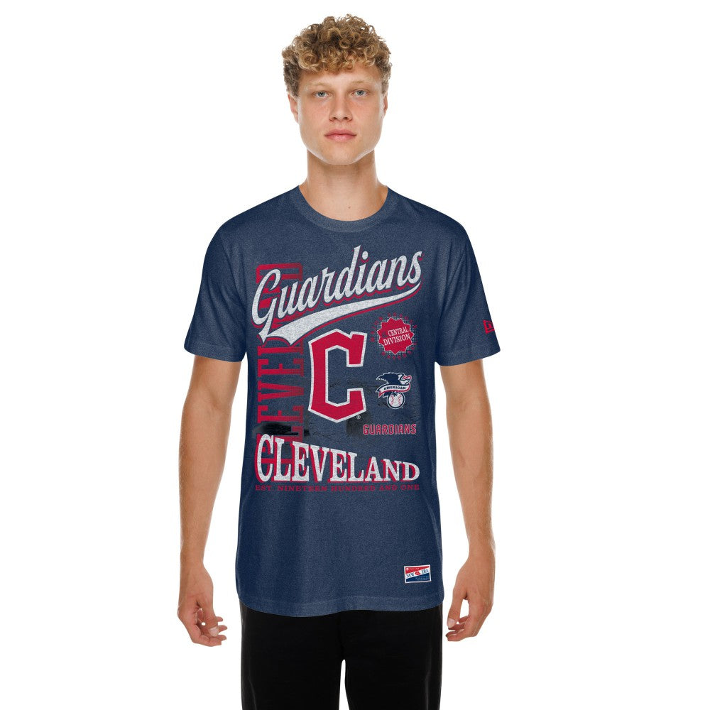 Navy Cleveland Guardians New Era  Oversized Throwback Distressed T-Shirt
